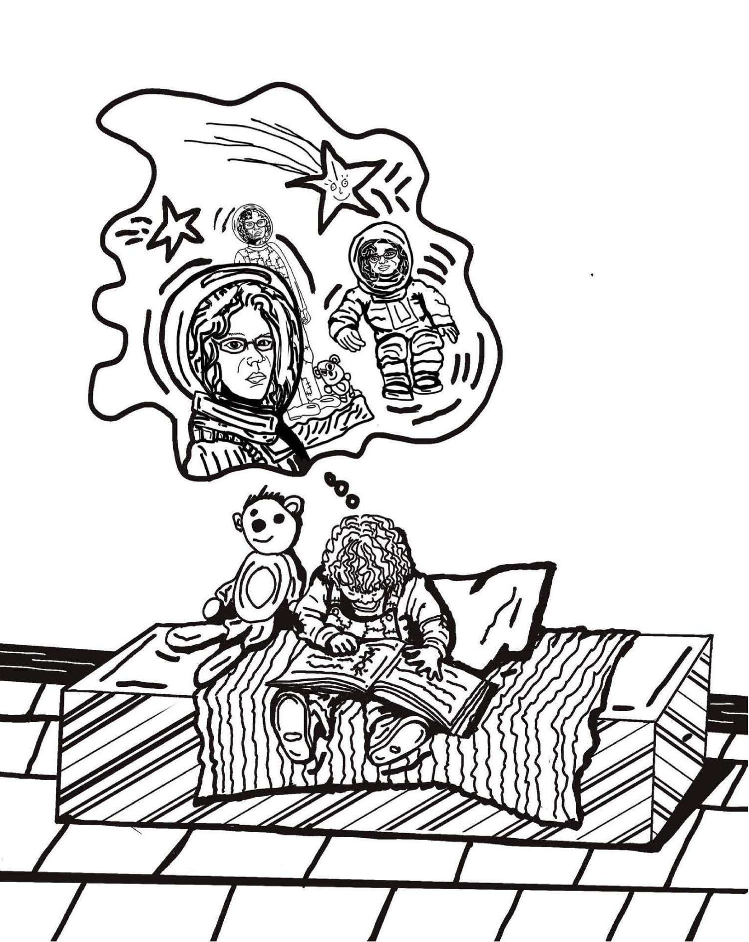 Drawing of a child reading a book