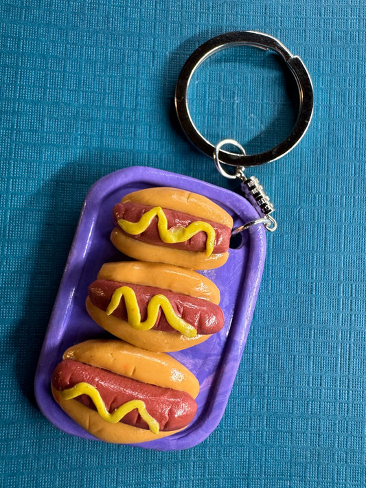 Hot Dog Keychain — Handcrafted Polymer Clay