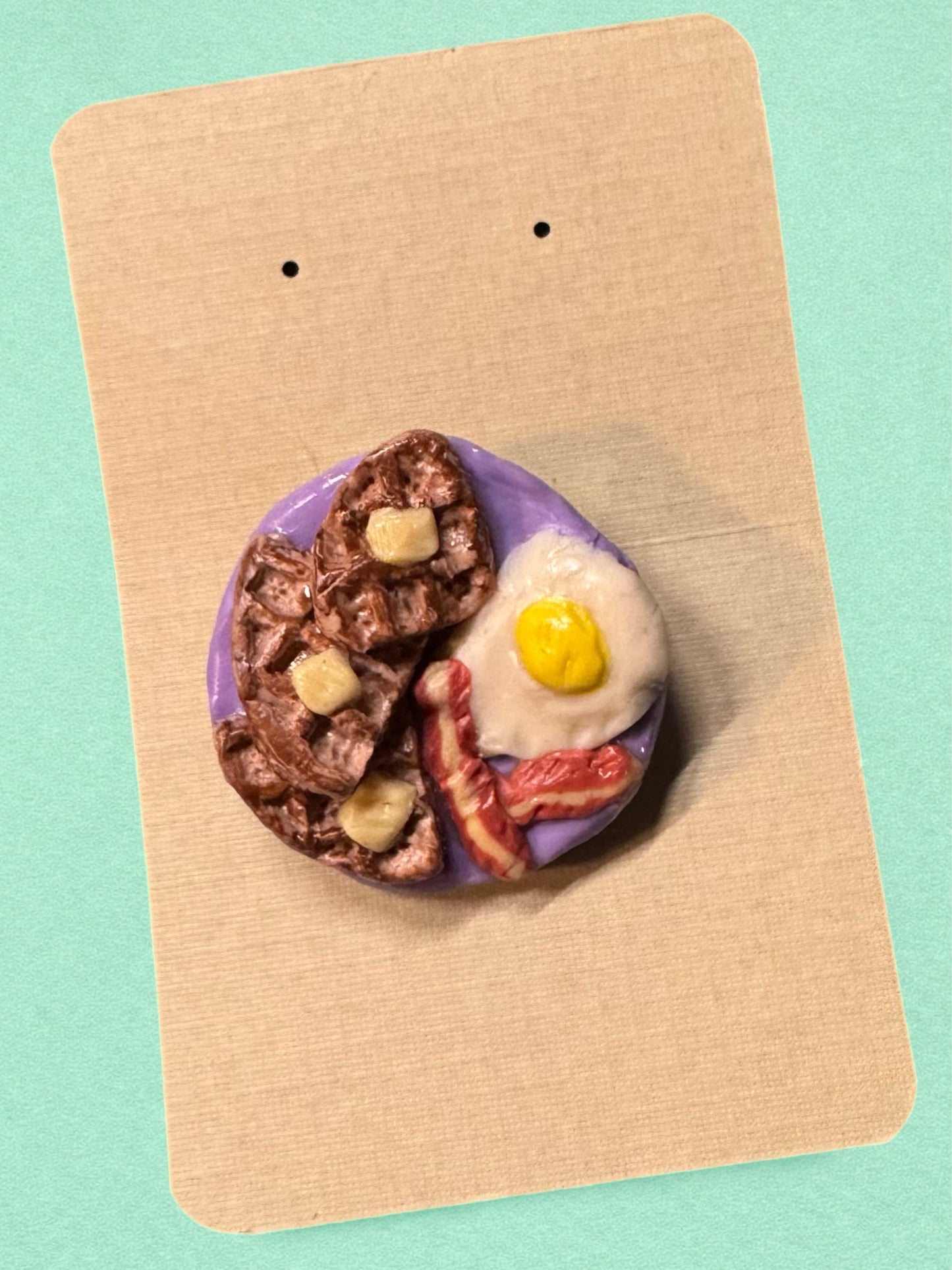 Cinnamon Waffle Breakfast Brooch — Handcrafted Polymer Clay
