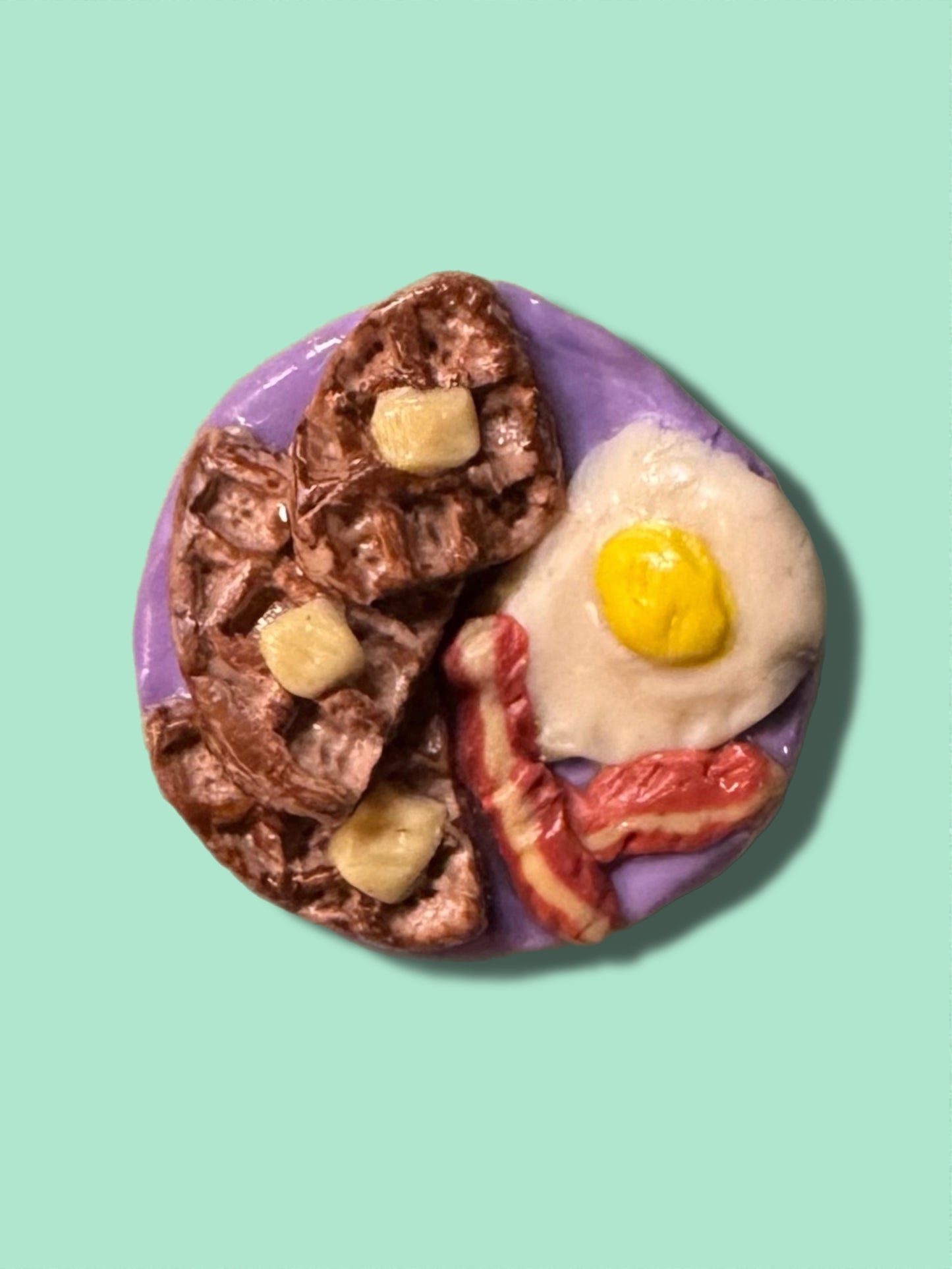 Cinnamon Waffle Breakfast Brooch — Handcrafted Polymer Clay