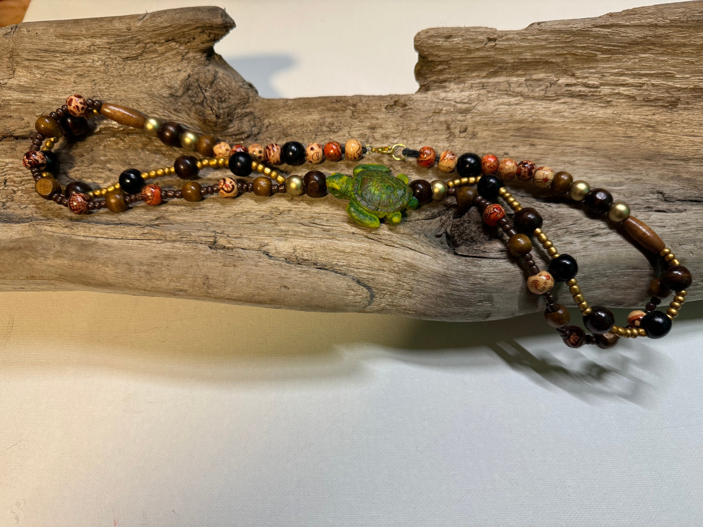 Turtle Pendant Necklace — Handcrafted Polymer Clay & Mixed Beads