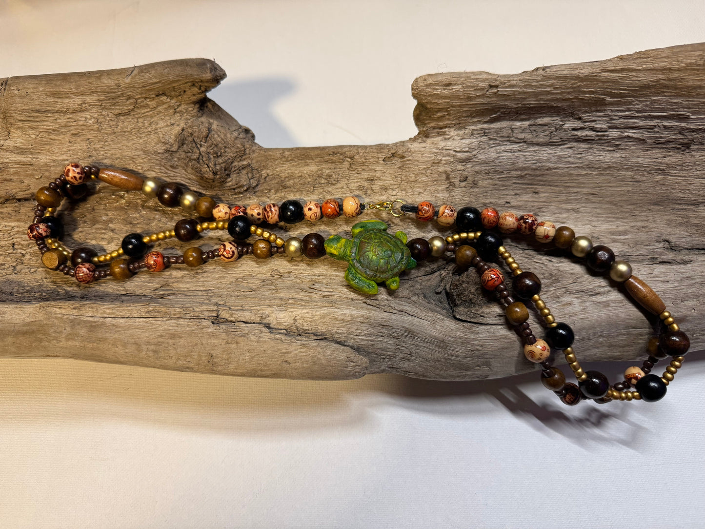 Turtle Pendant Necklace — Handcrafted Polymer Clay & Mixed Beads